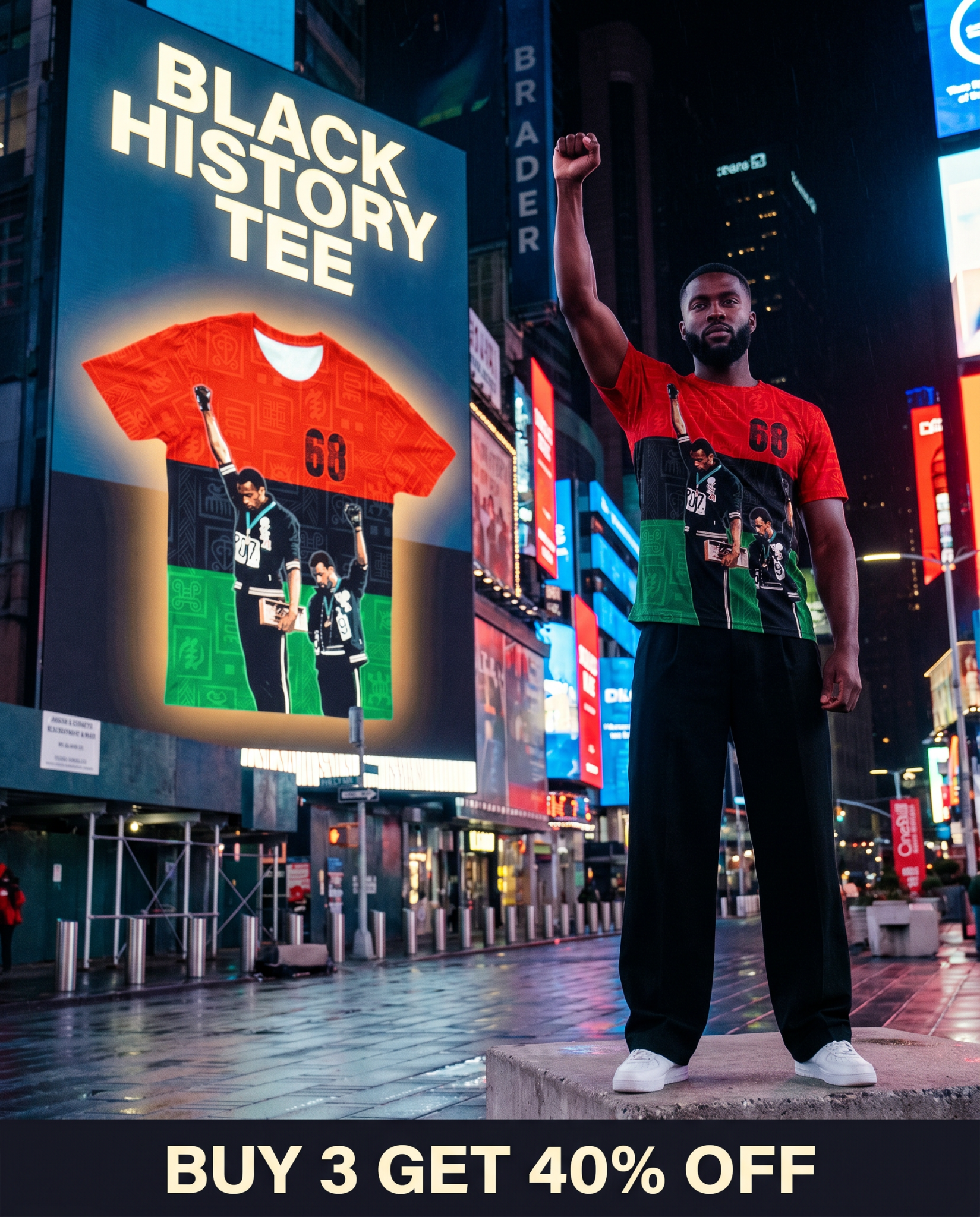 Melaninful Facebook ad: Buy 3 Get 40% OFF: Black Excellence Tees