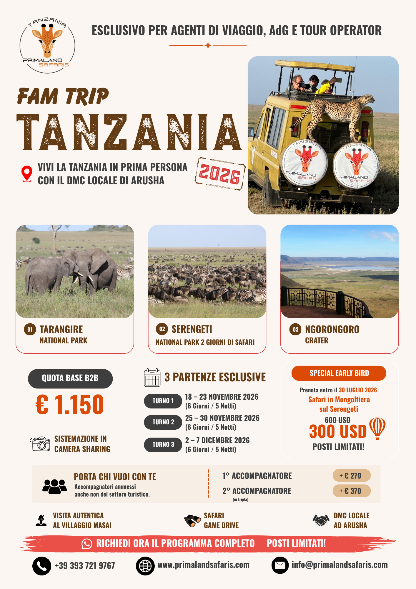 Primaland Safaris Tanzanìa Facebook ad: FAM TRIP Riservato ad Agenti di viaggio e tour operator