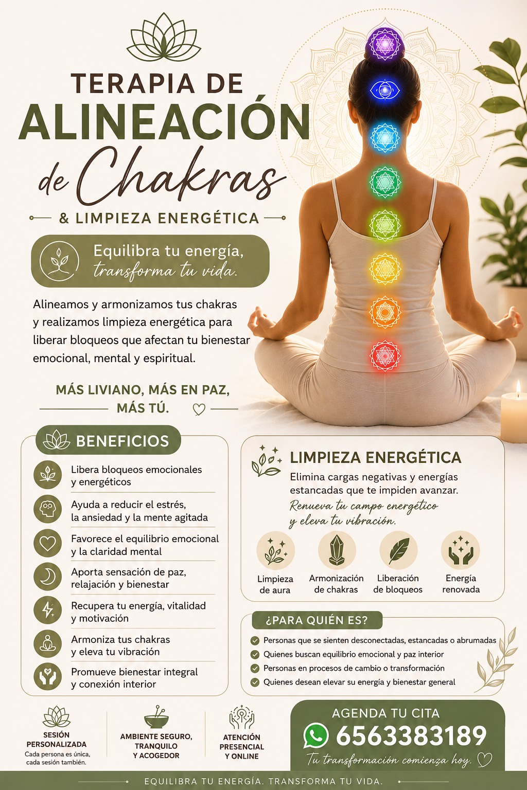 Esencia & Raíz Facebook ad: Terapia de Alineación de Chakras & Limpieza Energética