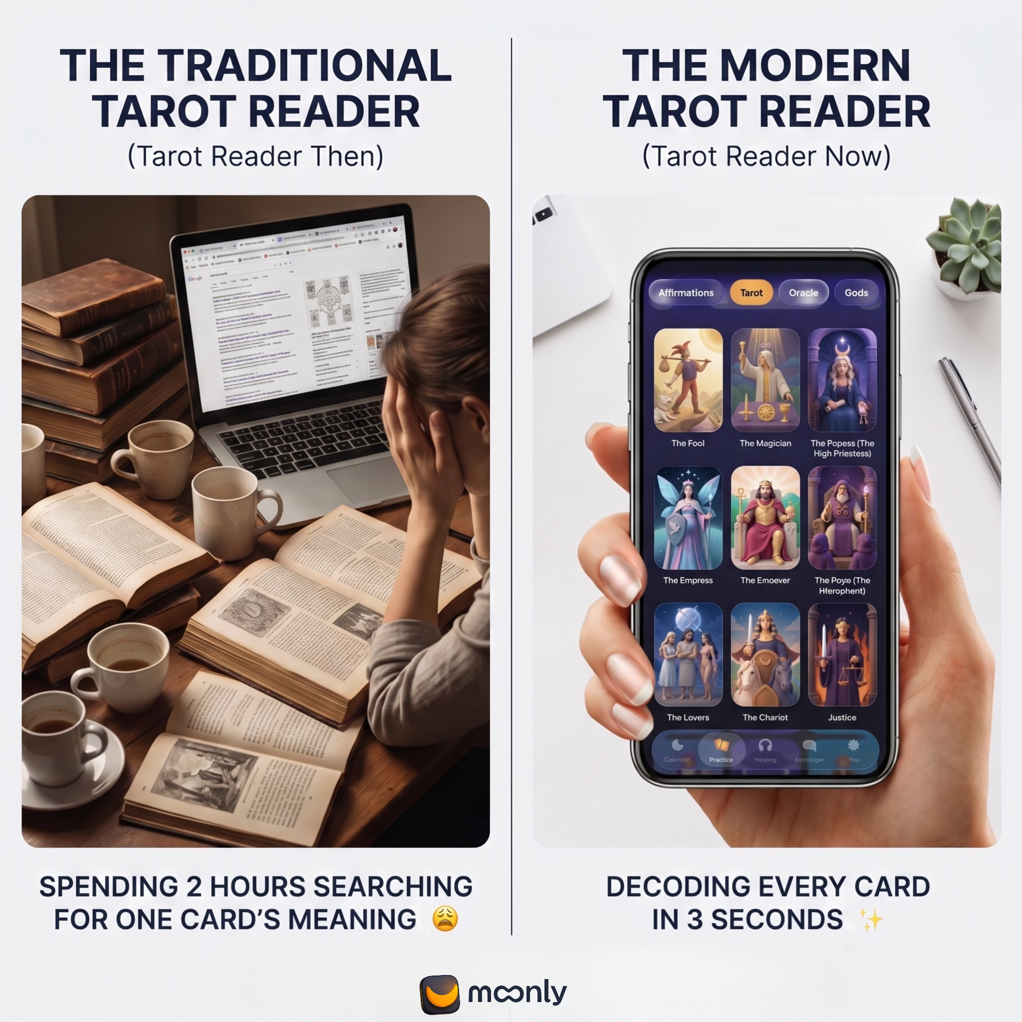 Moonly Facebook ad: The cards already know what you're going through.
