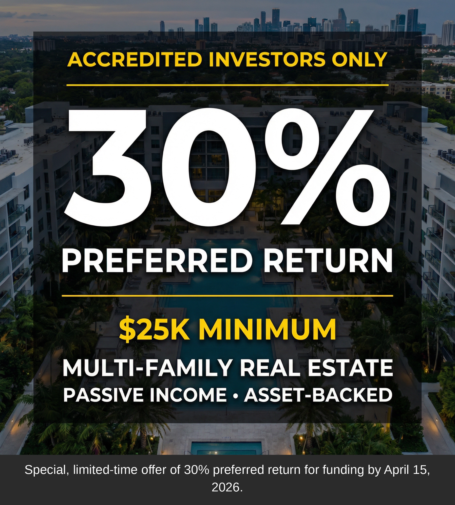 Wellness Districts Facebook ad: Earn 30% Target APR In Wellness Multi-Family Real Estate