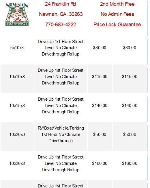 Newnan Self Storage Facebook ad: Best Self Storage Prices in town.