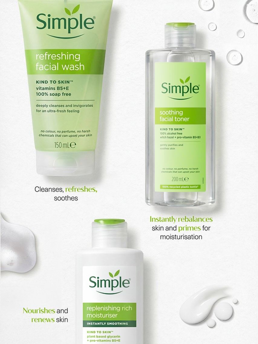 Simple Skincare Facebook ad: Simple Kind to Skin Soothing UK’s #1 facial skin care…