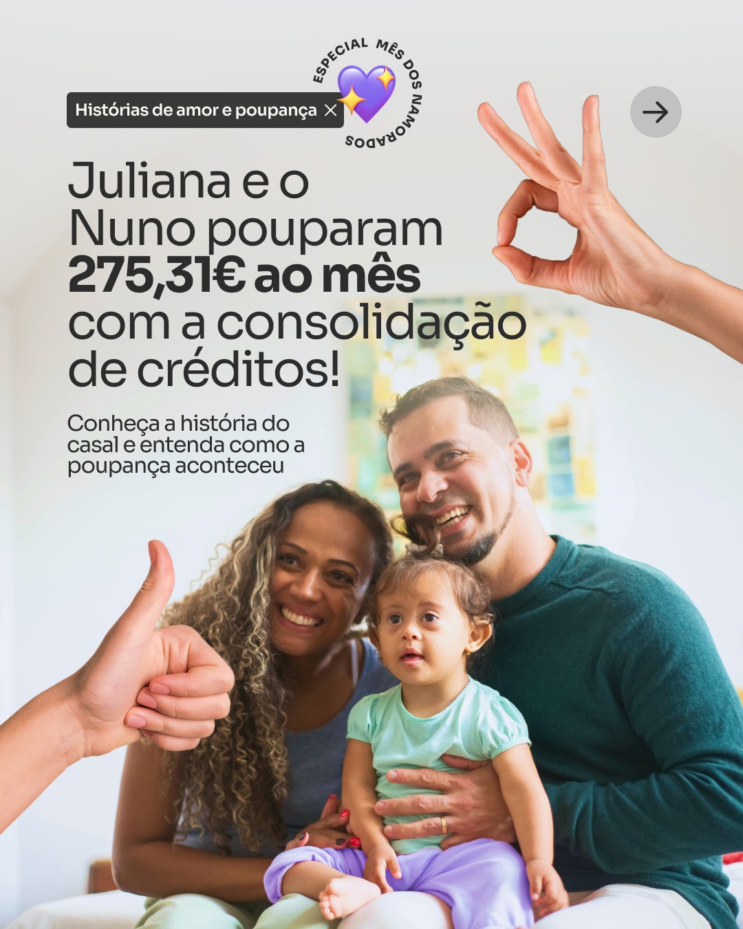 Poupança no Minuto Facebook ad: Mais uma história real de amor e poupança.