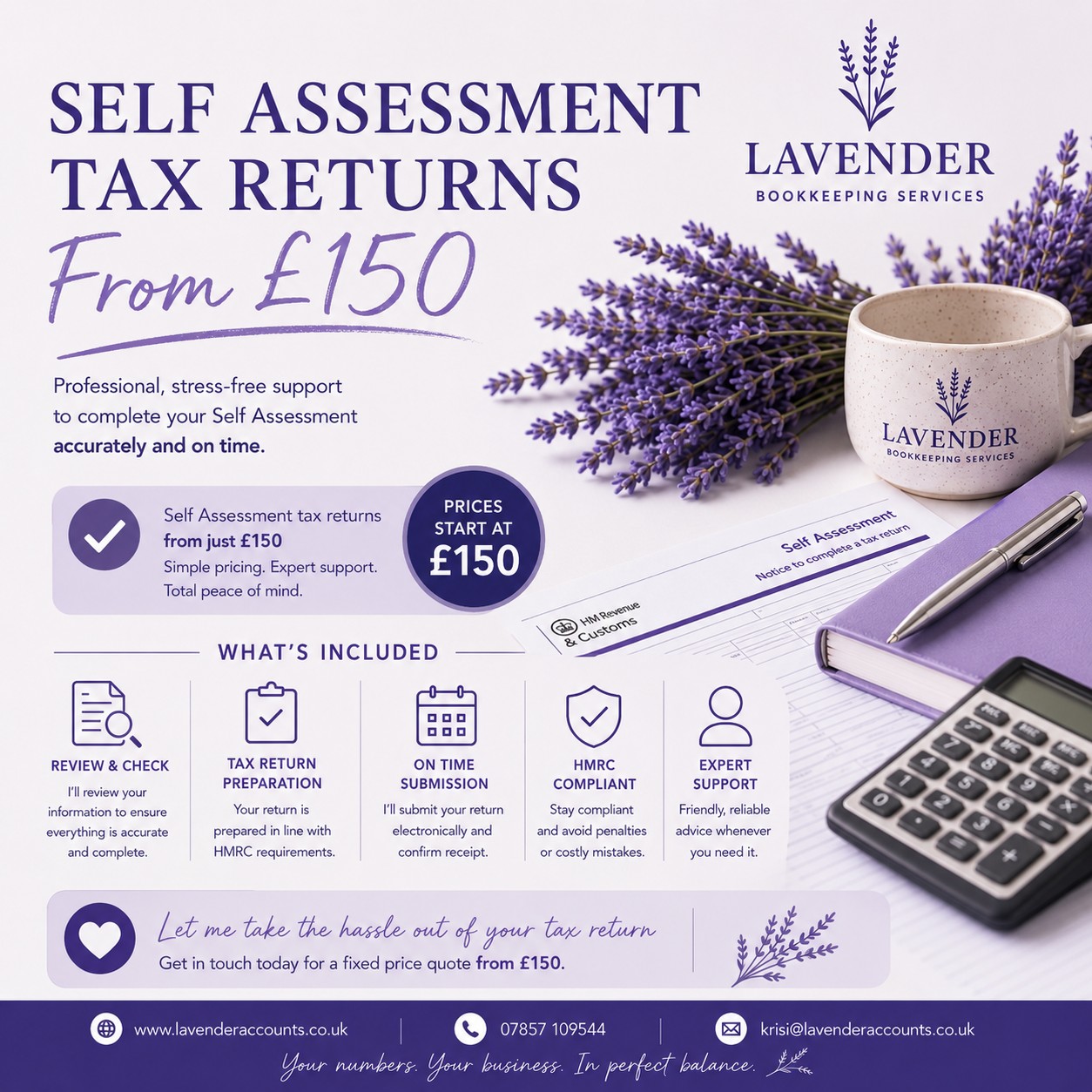 Lavender Bookkeeping Services Facebook ad from May 14, 2026