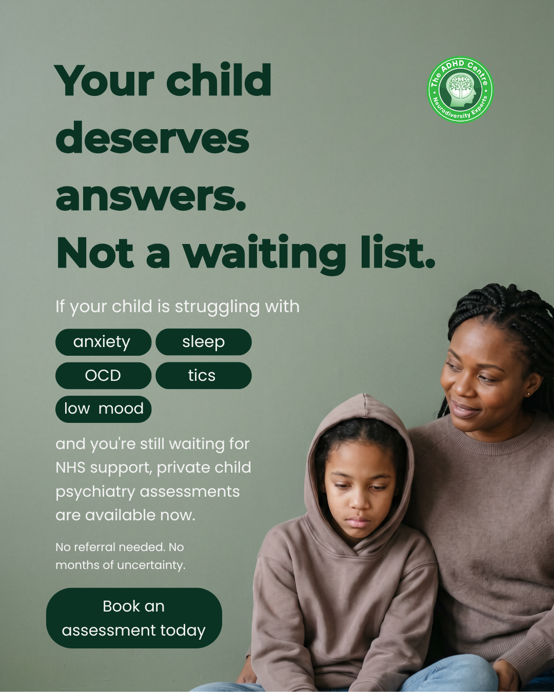The ADHD Centre Facebook ad: Same-Week Appointments, No Referral