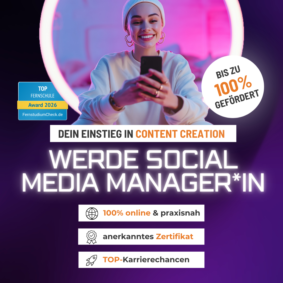 Social Media Akademie Facebook ad: 100% online & flexibel