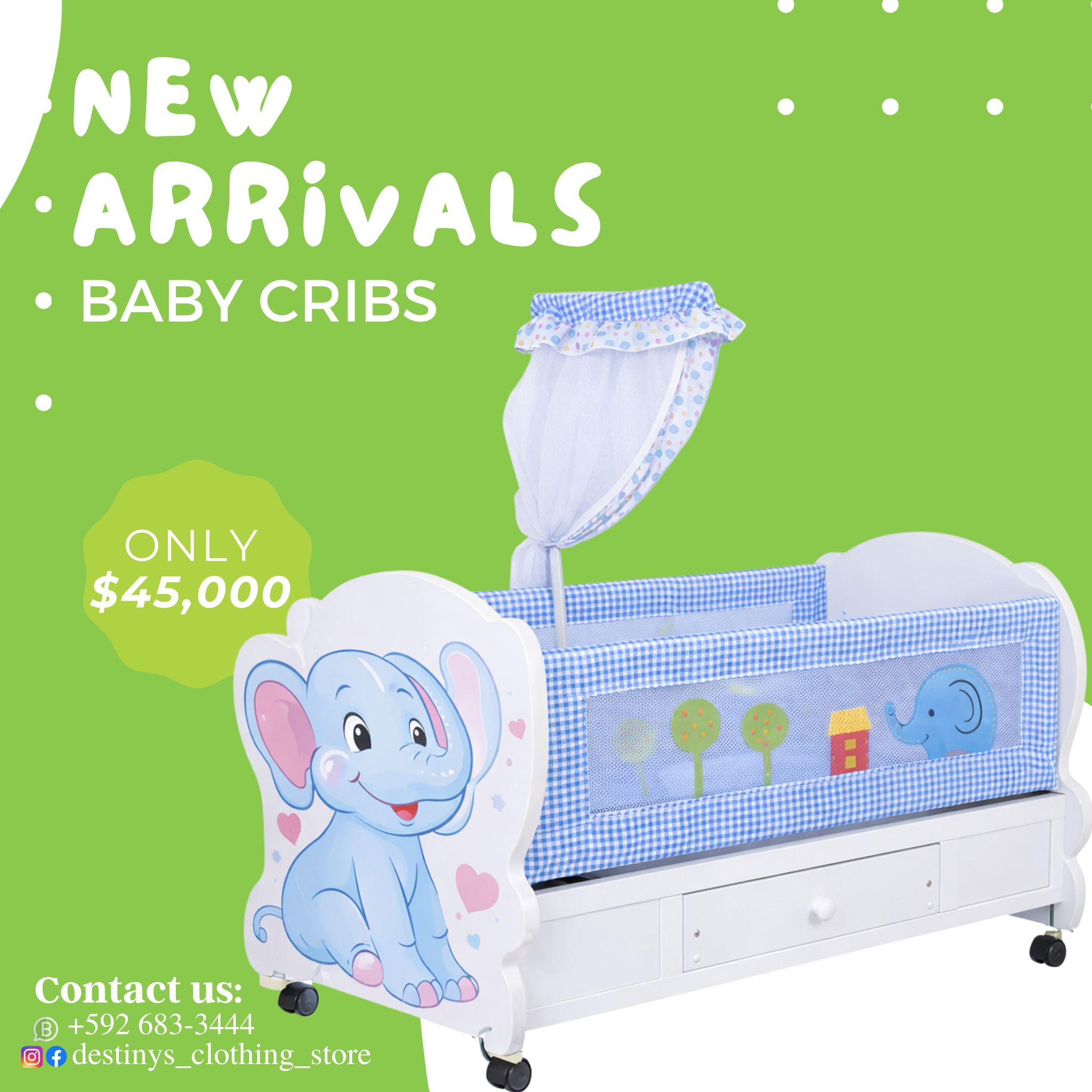 Destiny's Clothing Store Facebook ad: We’ve got your baby essentials available and ready…