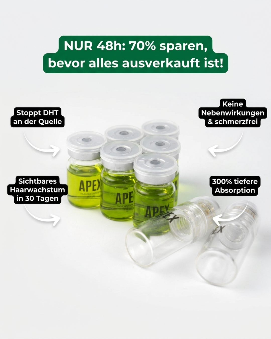 Rootlab Facebook ad: Volles Haar in 3-5 Wochen oder Geld zurück.