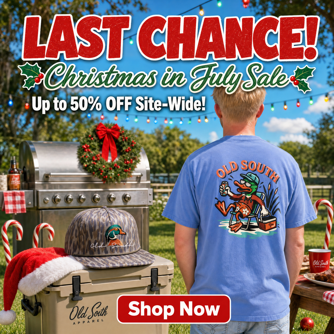 Old South Apparel Facebook ad: UP TO 50% OFF. Christmas in July Sale!