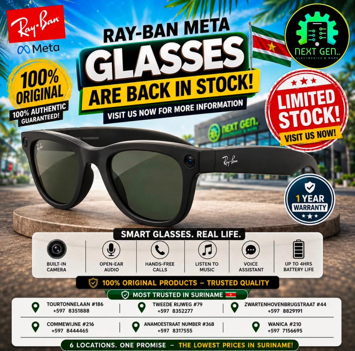 Next Gen Electronics N.V Facebook ad: Ray-Ban Meta Smart Glasses are back in stock…