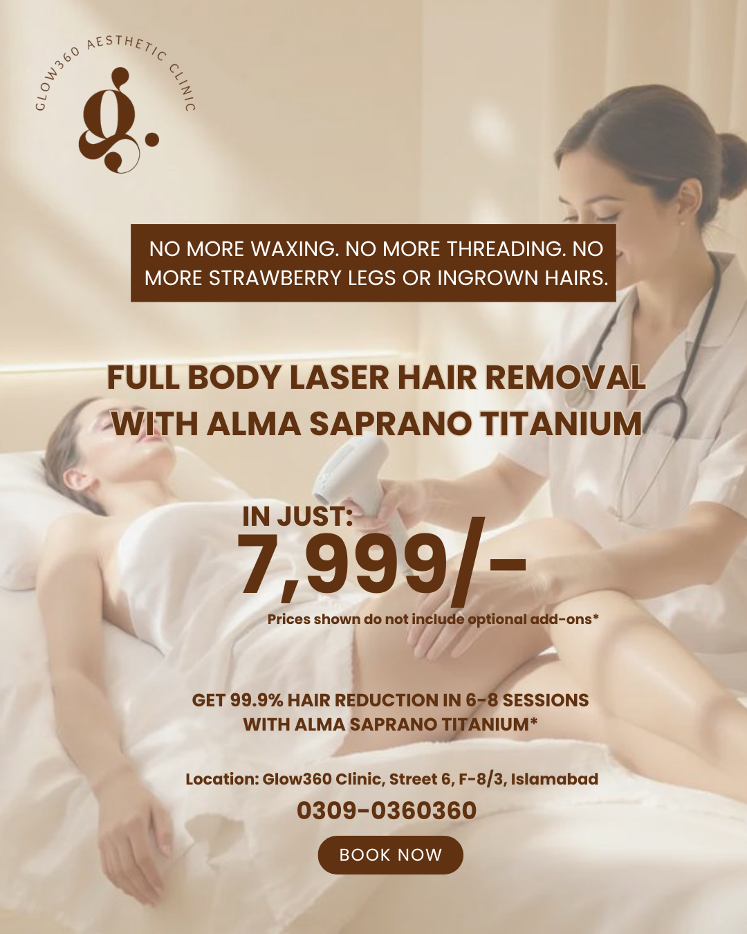 Glow360 Clinic Facebook ad: Full Body Laser, Rs. 7,999 Only
