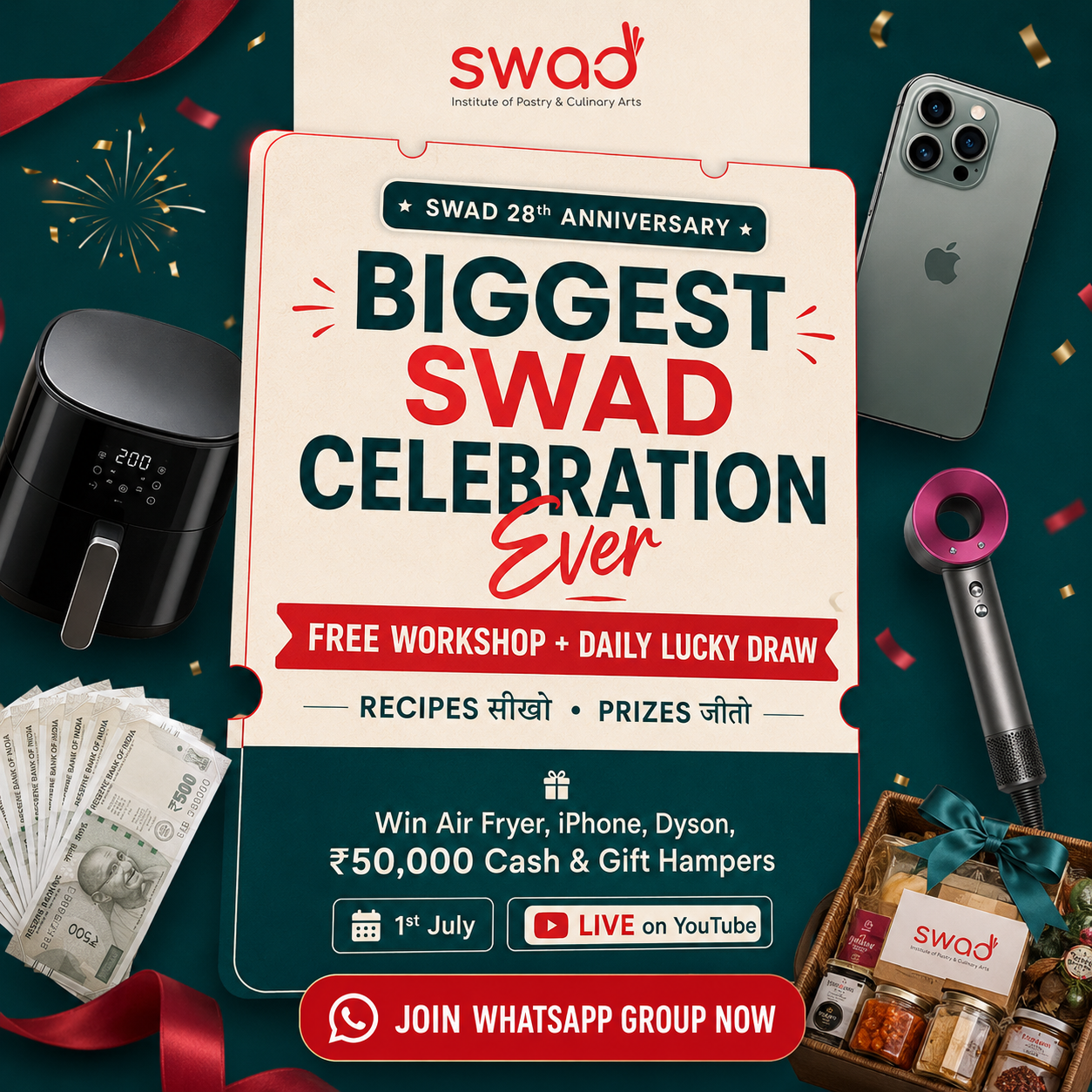 Swad Cooking Institute, Surat Facebook ad: FREE YouTube Workshop + Daily Lucky Draw