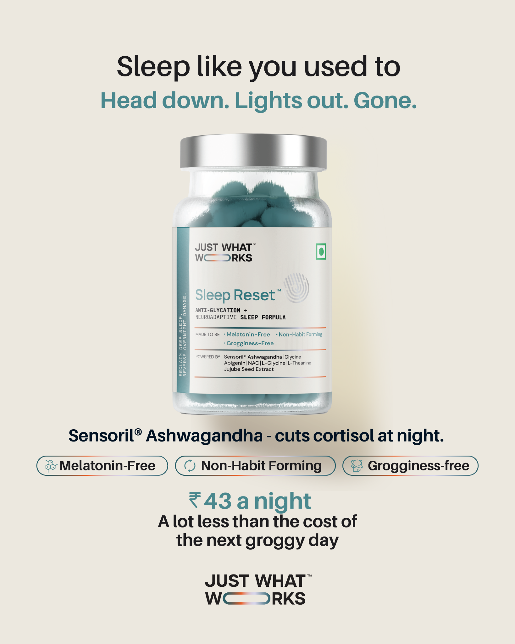 Just What Works Facebook ad: Sleep Better. Wake Up Recharged.