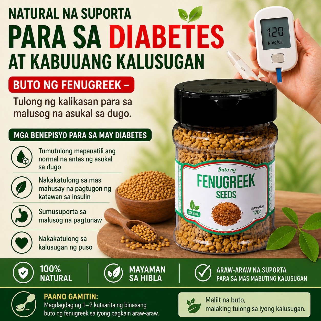 Ron's Fenugreek Tea Facebook ad: Natural na Suporta Para sa Diabetes at Kabuuang…