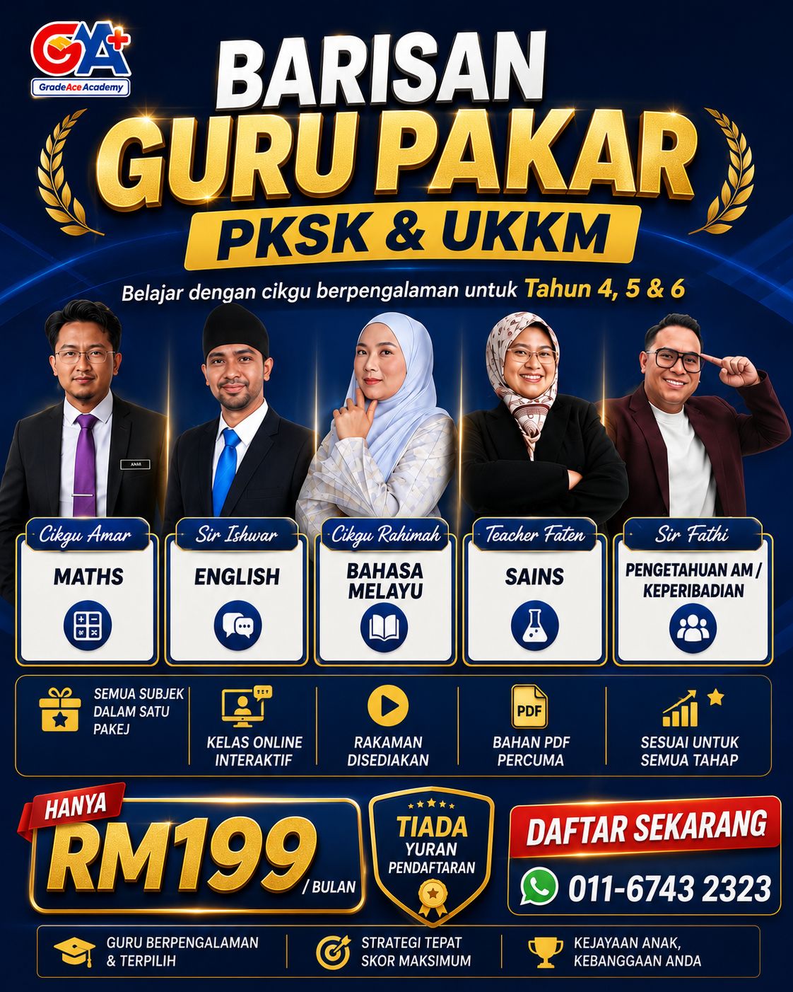 Grade Ace Academy Facebook ad: Tuisyen Online Semua Subjek RM199 Sahaja