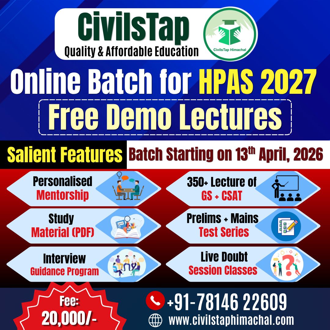 CivilsTap Himachal: For Himachal Pradesh Competitive Examination Facebook ad: 𝗛𝗣𝗔𝗦 𝟮𝟬𝟮𝟳 𝗢𝗻𝗹𝗶𝗻𝗲 𝗕𝗮𝘁𝗰𝗵