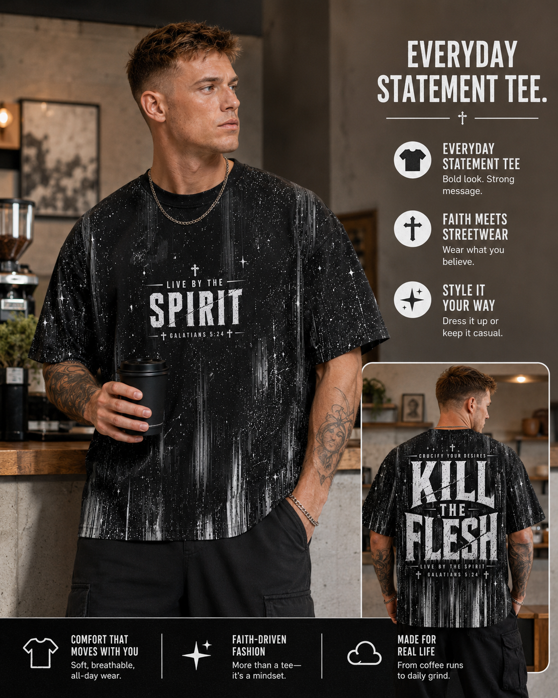 Deltza Facebook ad: Galatians 5:24 AOP Tee