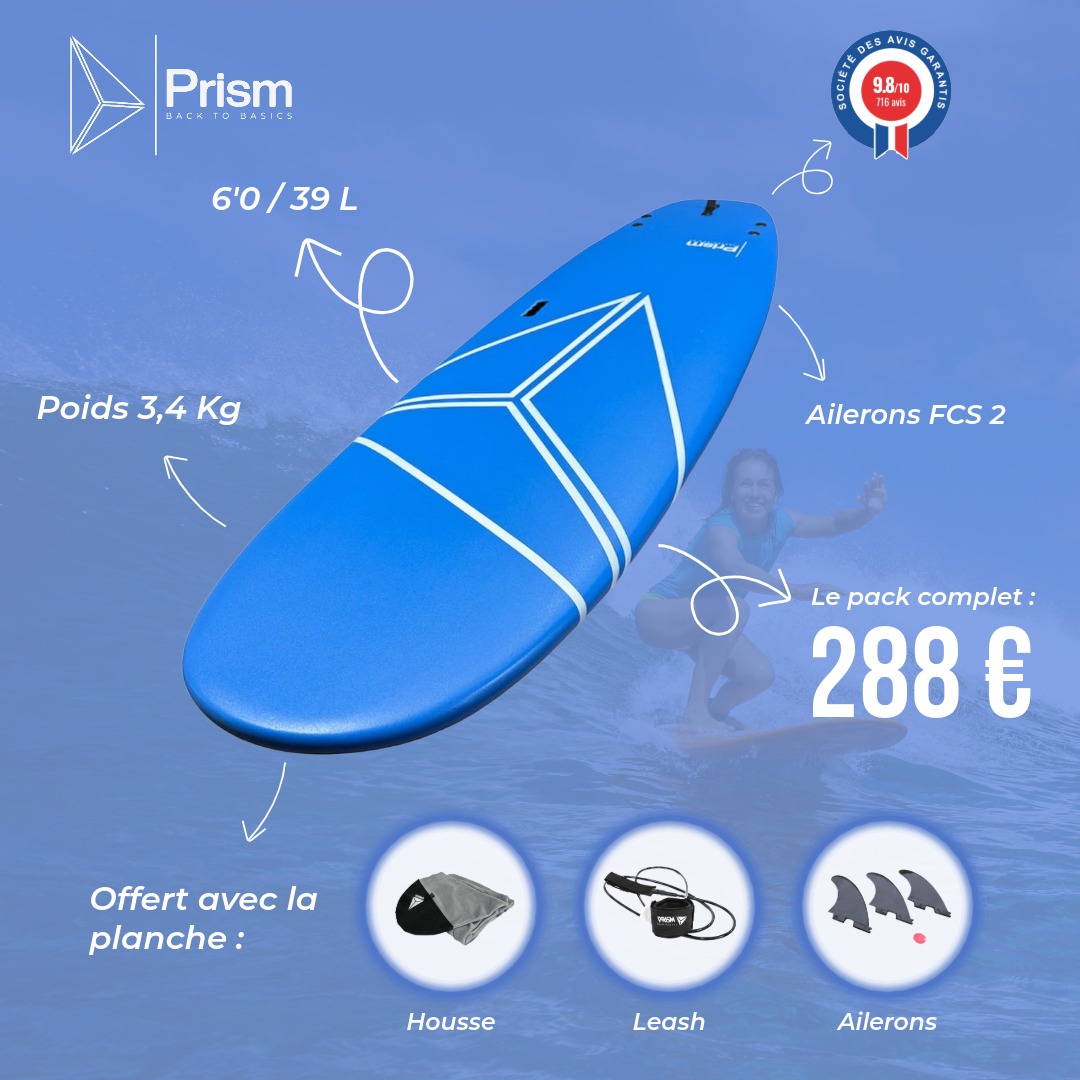 PRISM Surfboards Facebook ad: Commencez le surf avec le bon matériel