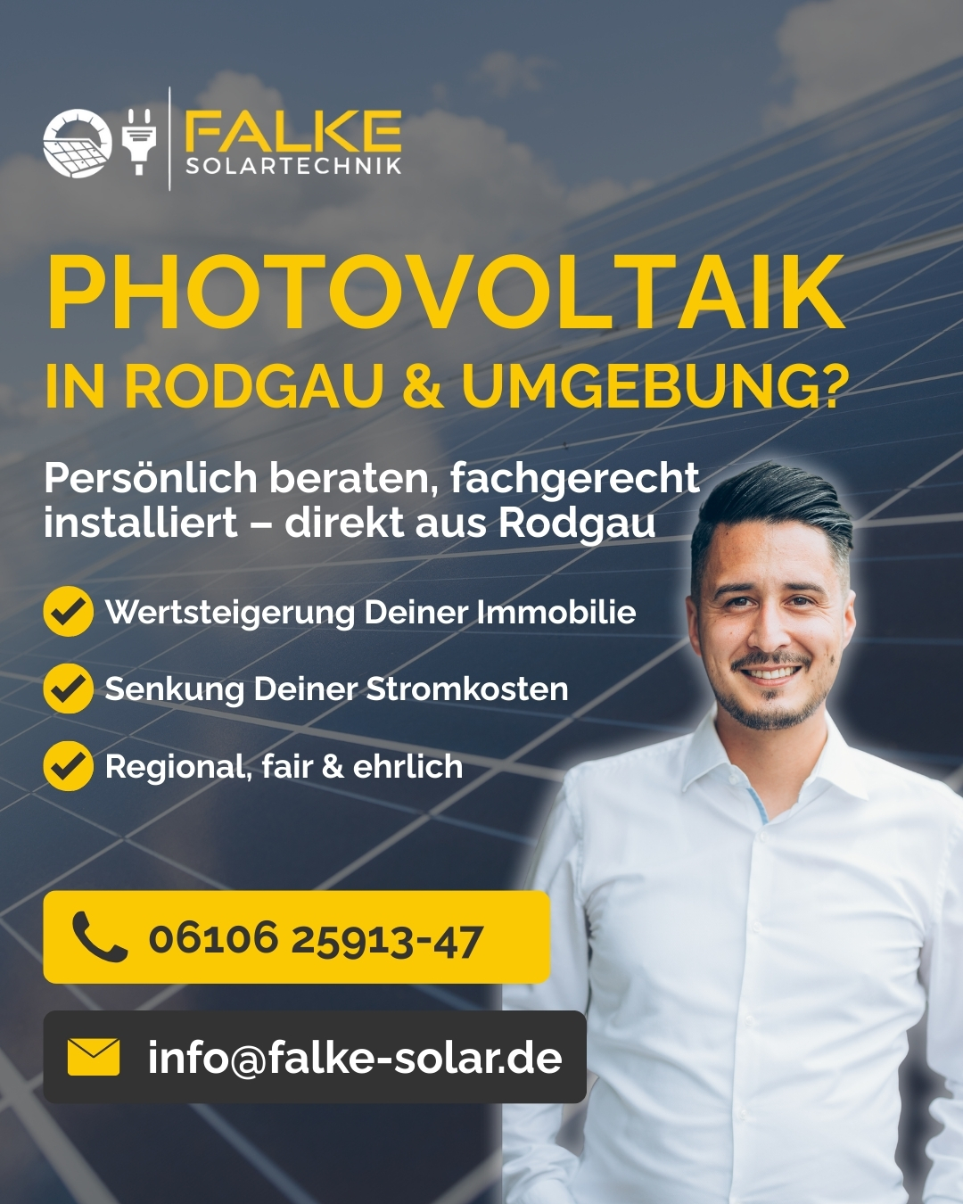 Falke Solartechnik Facebook ad: Solartechnik Rodgau, Ihre PV-Anlage vom Fachbetrieb Falke…