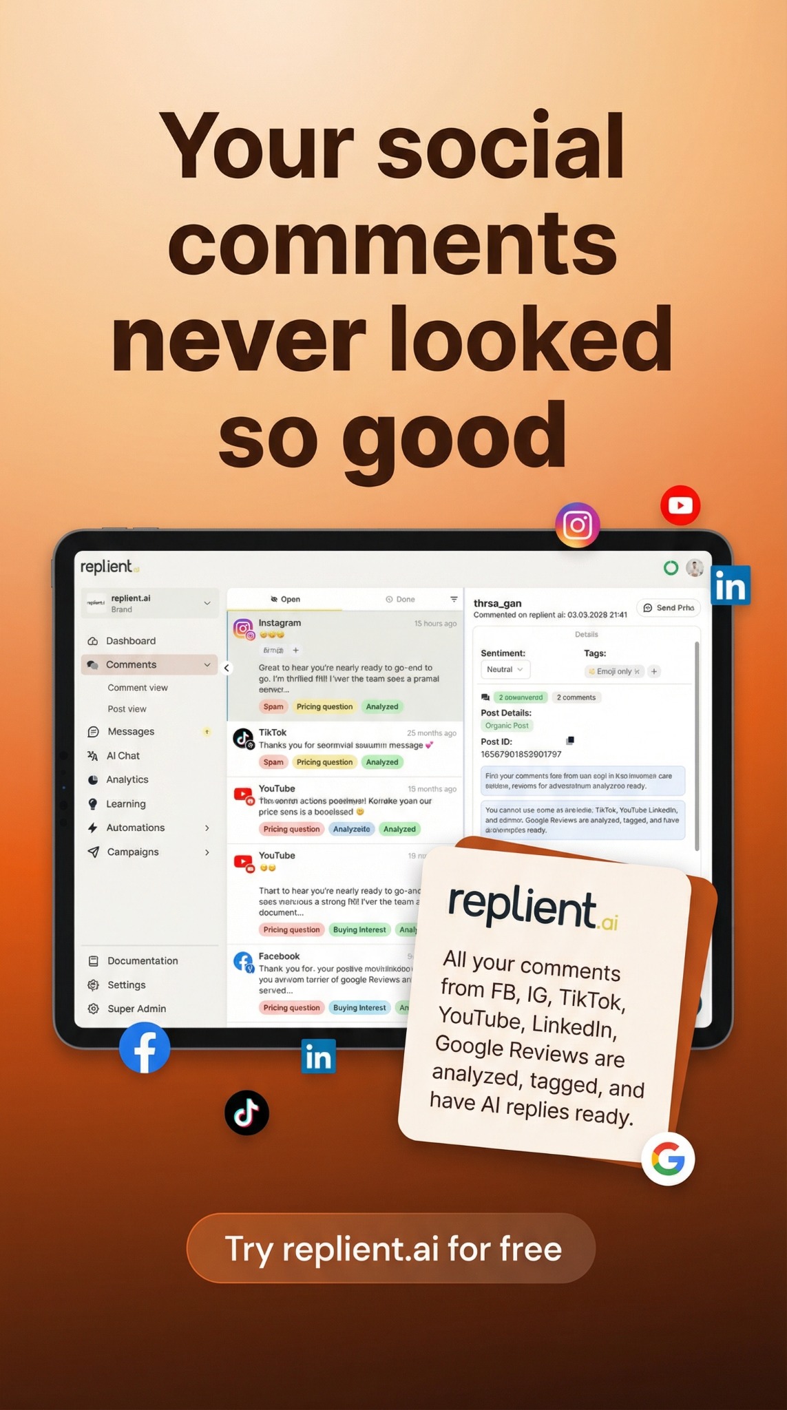 replient.ai Facebook ad from Aug 16, 2026