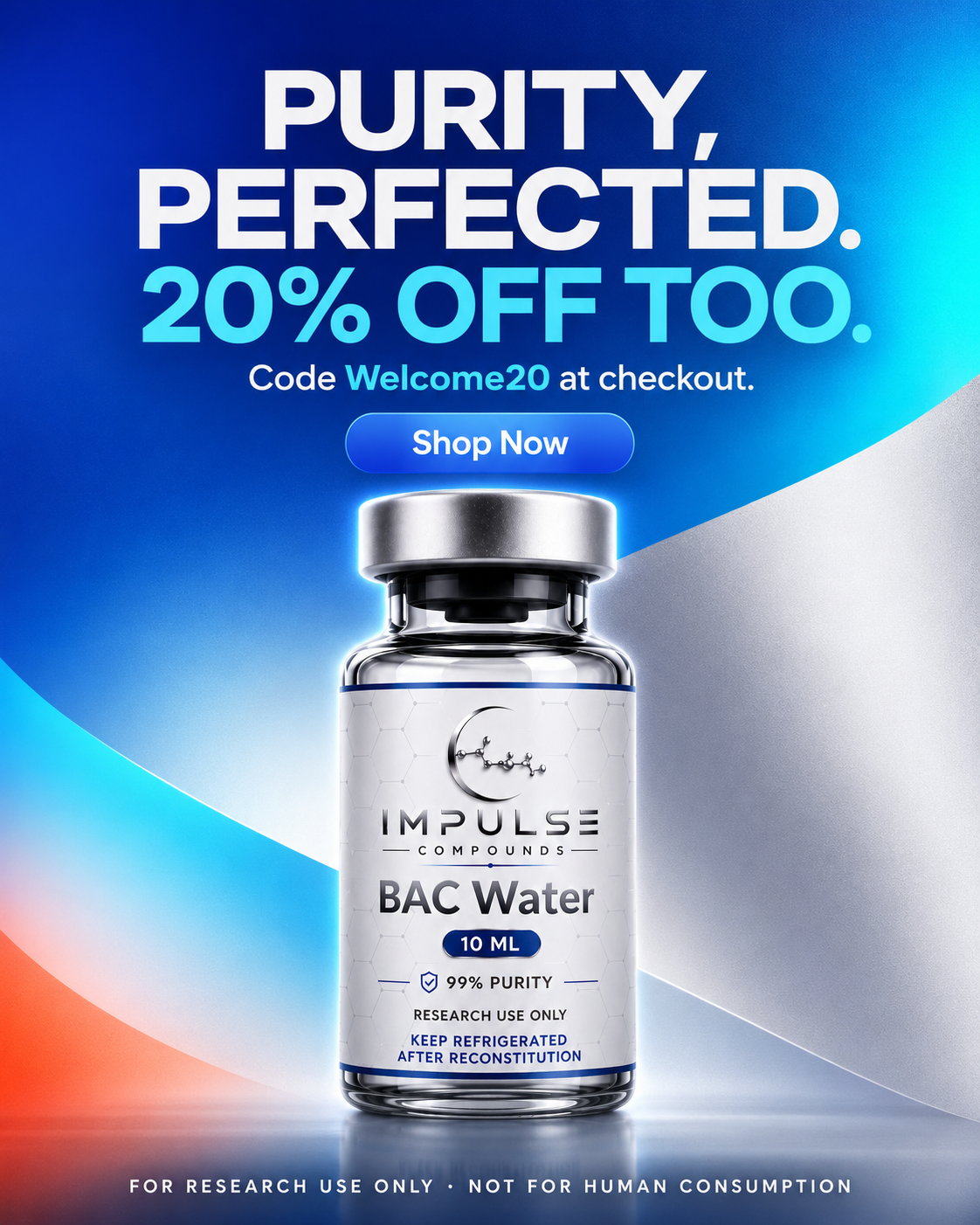 Impulse Compounds Facebook ad: 20% Off Your First Research Order