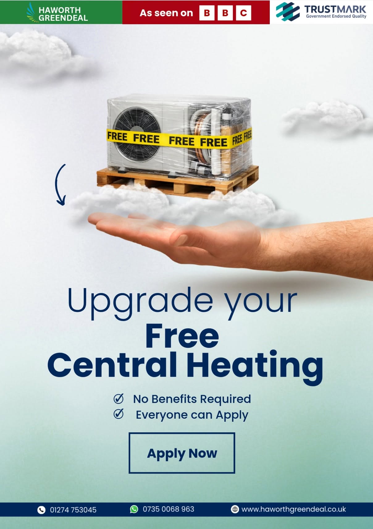 Haworth Greendeal Ltd Facebook ad: GET FREE Air Source Heat Pump now