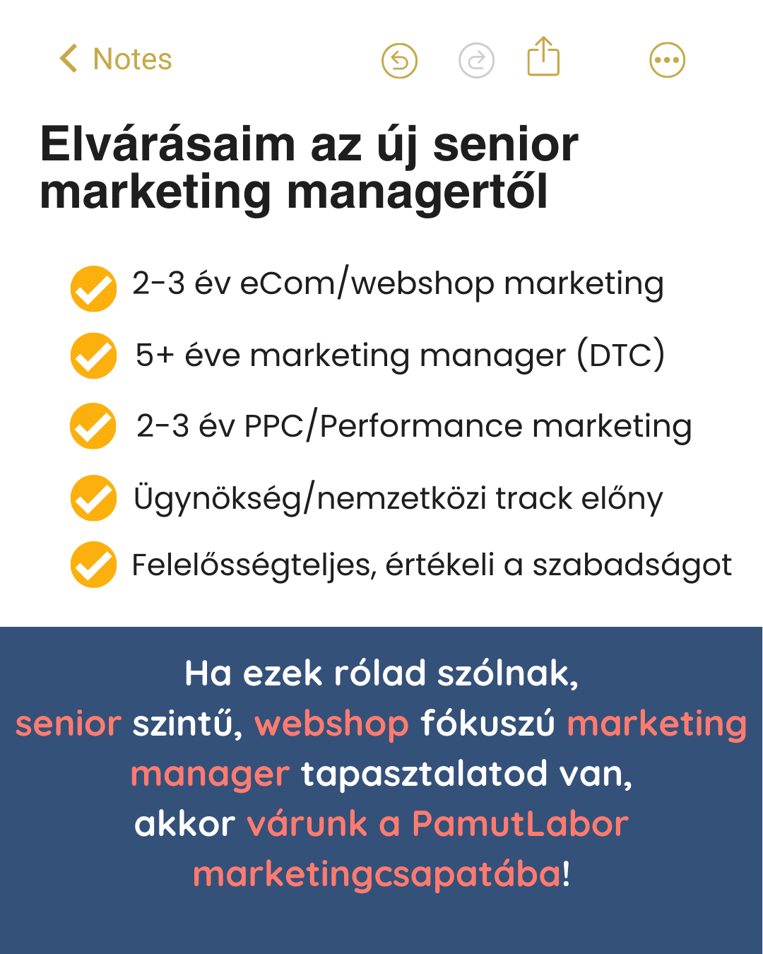 PamutLabor Facebook ad: Senior marketing manager a PamutLabornál