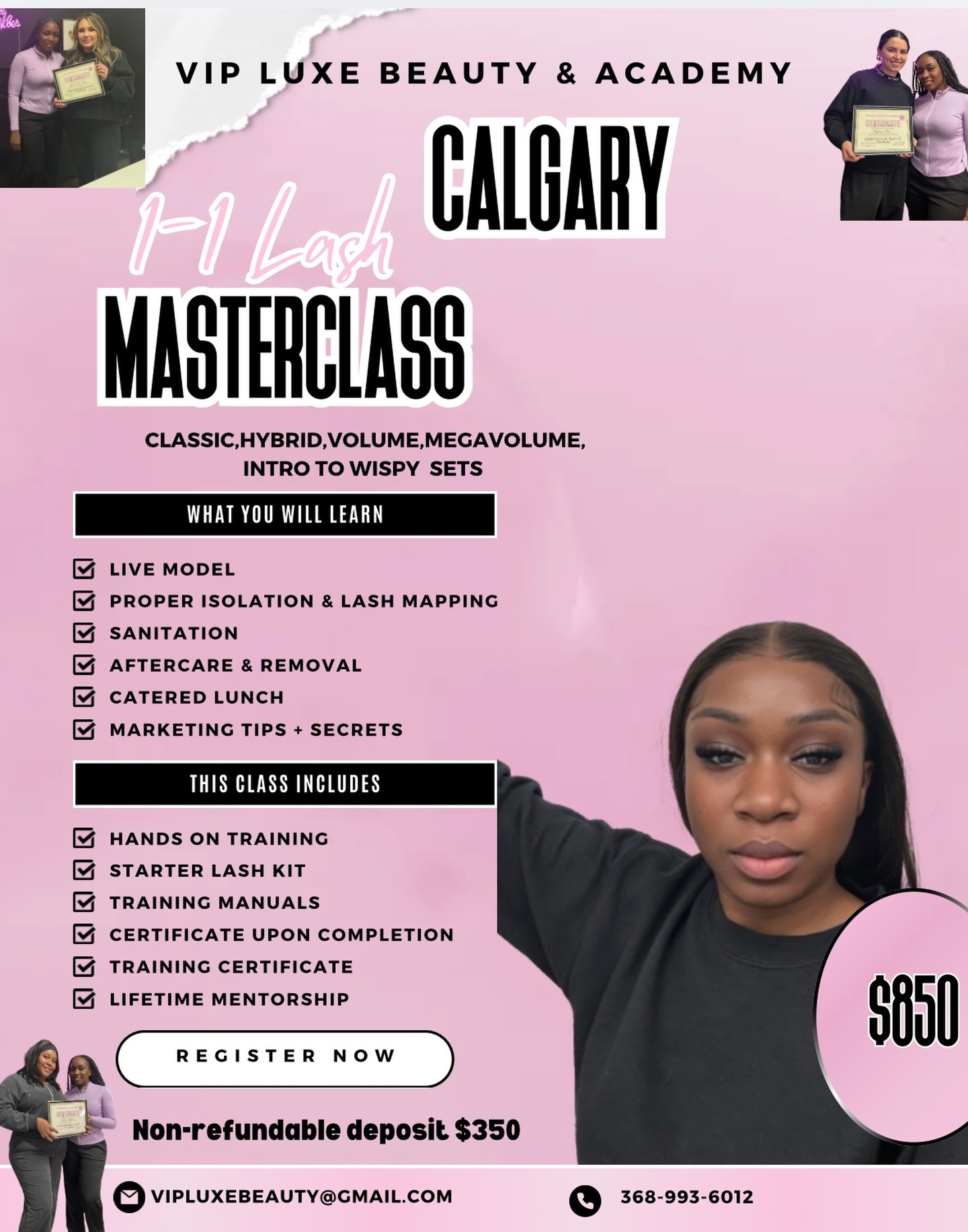 VIP Luxe Beauty & Academy Facebook ad: CALGARY 1:1 LASH MASTERCLASS