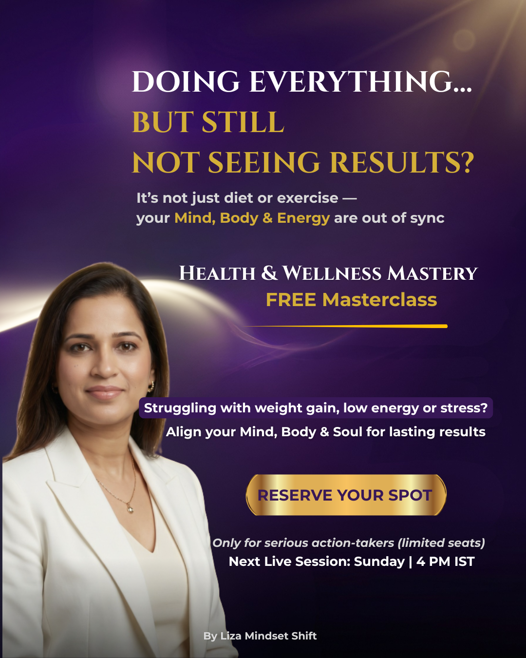 Liza Mindset Shift Academy Facebook ad: Health & Wellness Mastery