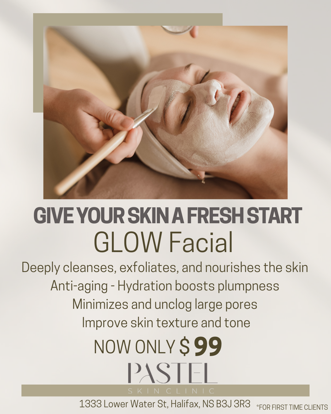 Pastel skin clinic Facebook ad: HALIFAX get ready to glow!