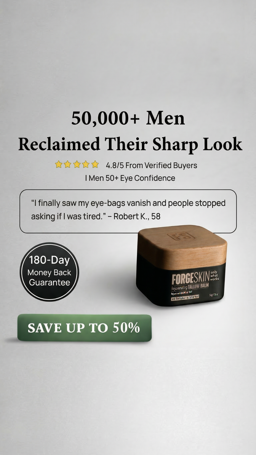 Real Men Real Stories Facebook ad: Get results or Your Money Back!