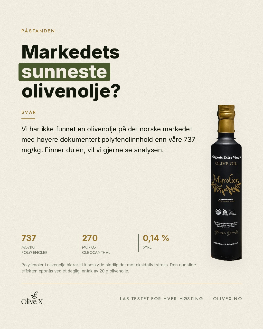 OliveX.no Facebook ad: 737 mg/kg. Vis oss en høyere.