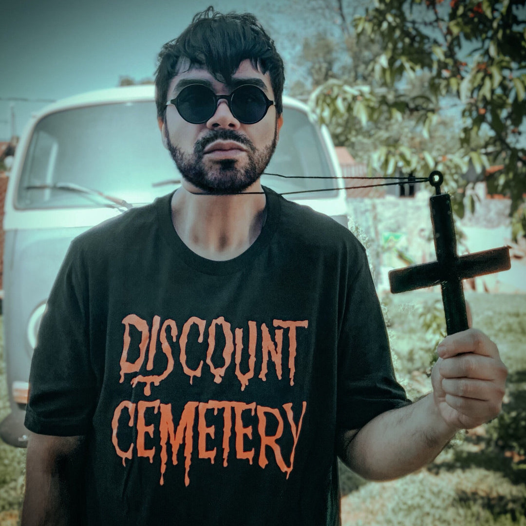 Discount Cemetery Facebook ad: Hand screen printed for the Skeleton Crew