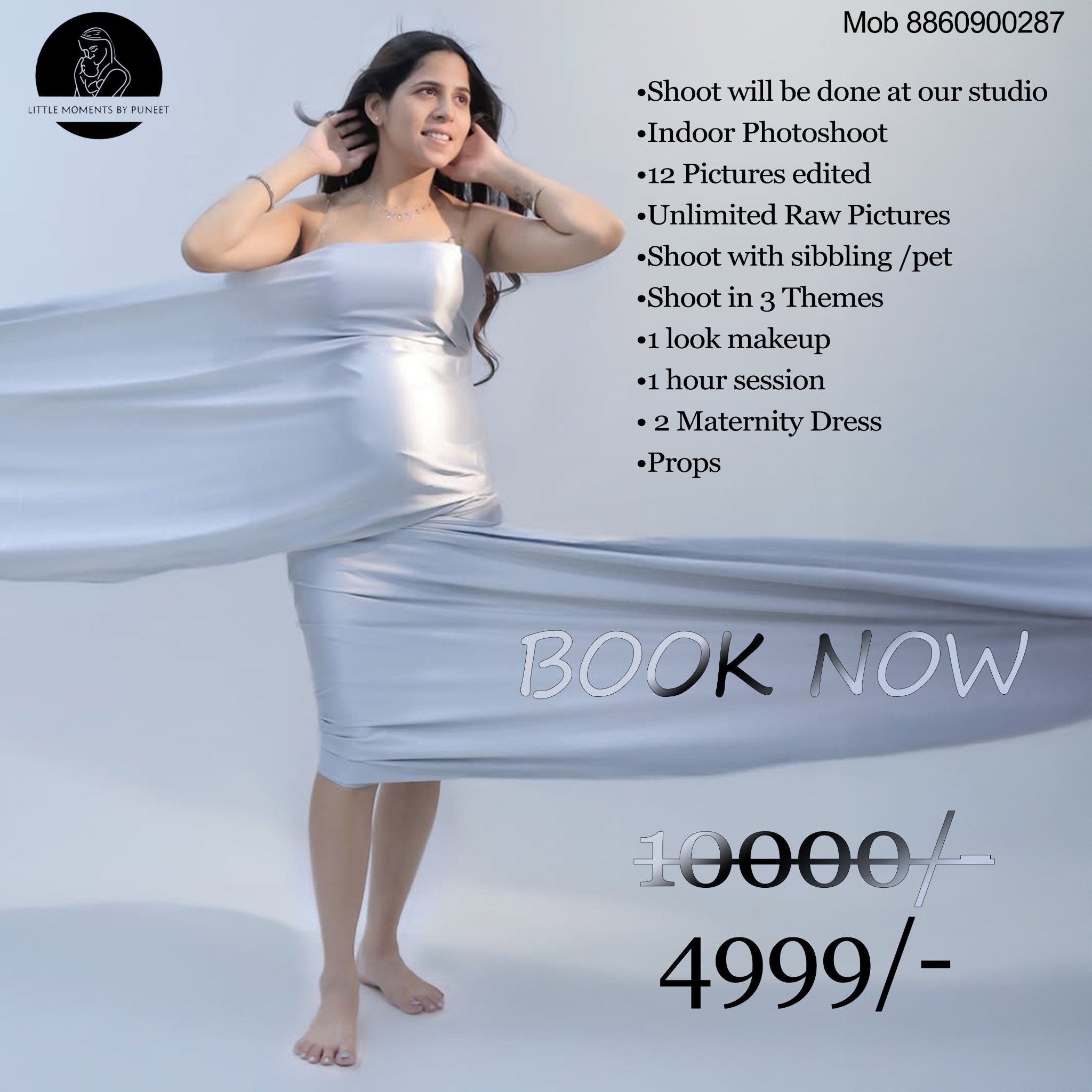 Little Moments By Puneet Facebook ad: Book a studio maternity photoshoot with everything included…
