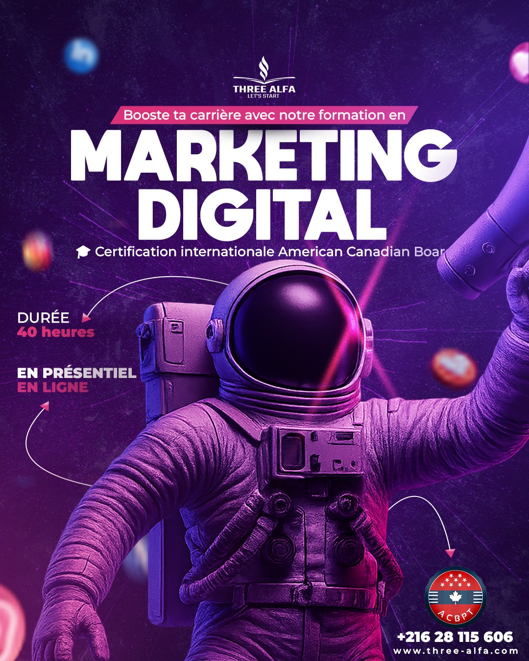 Centre de Formation Three Alfa Facebook ad: Booste ta carrière en Marketing Digital, Edition…