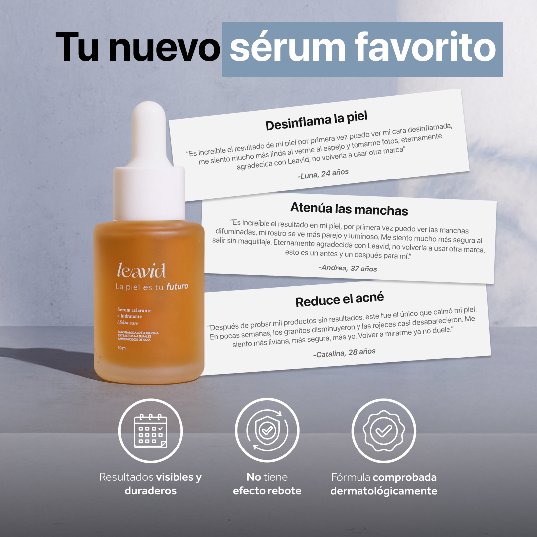 Leavid Skincare Shop Facebook ad: Sérum #1: Piel Sin Manchas Ni Acné