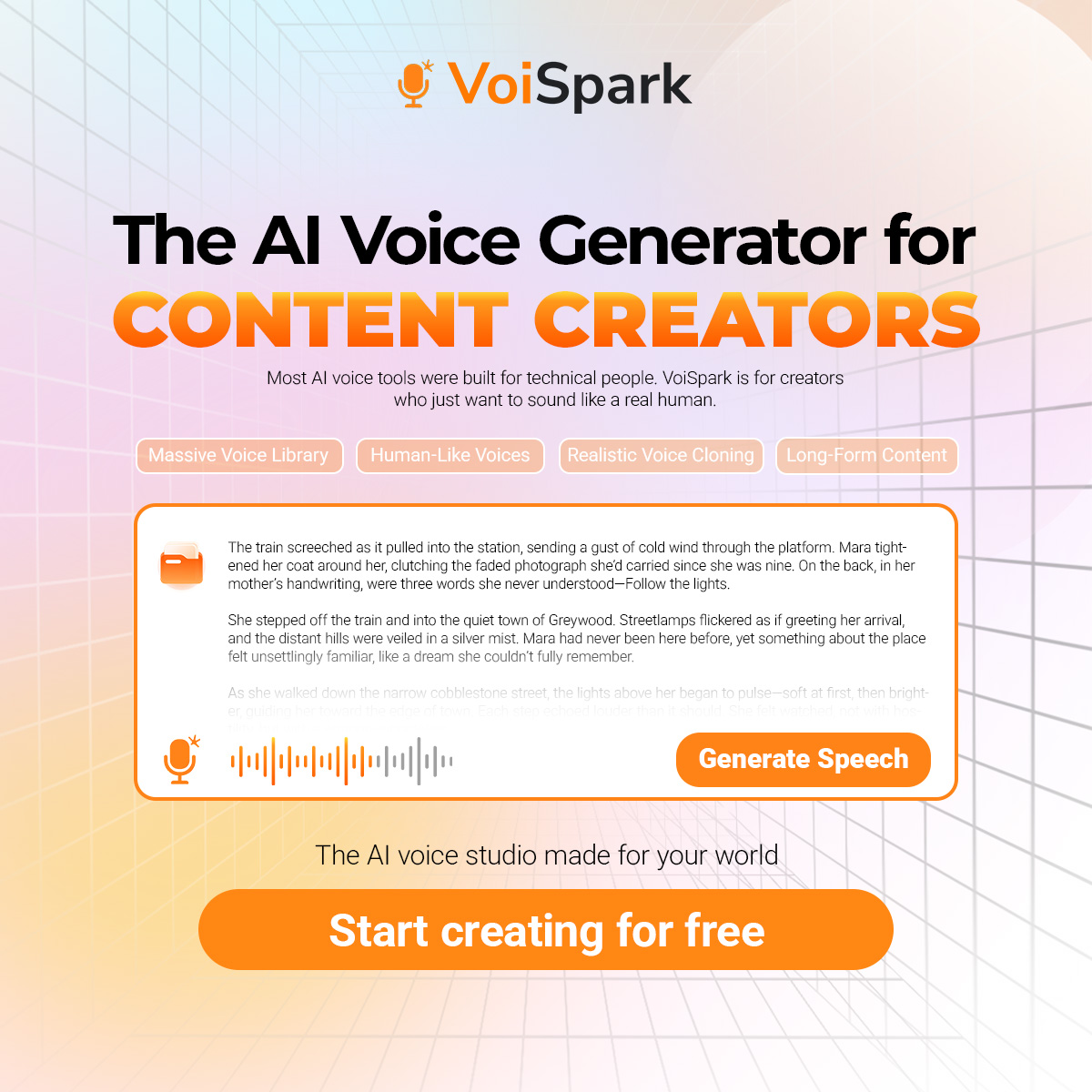 VoiSpark Facebook ad: VoiSpark: AI Voice Generator Platform | Text-to-Speech &…