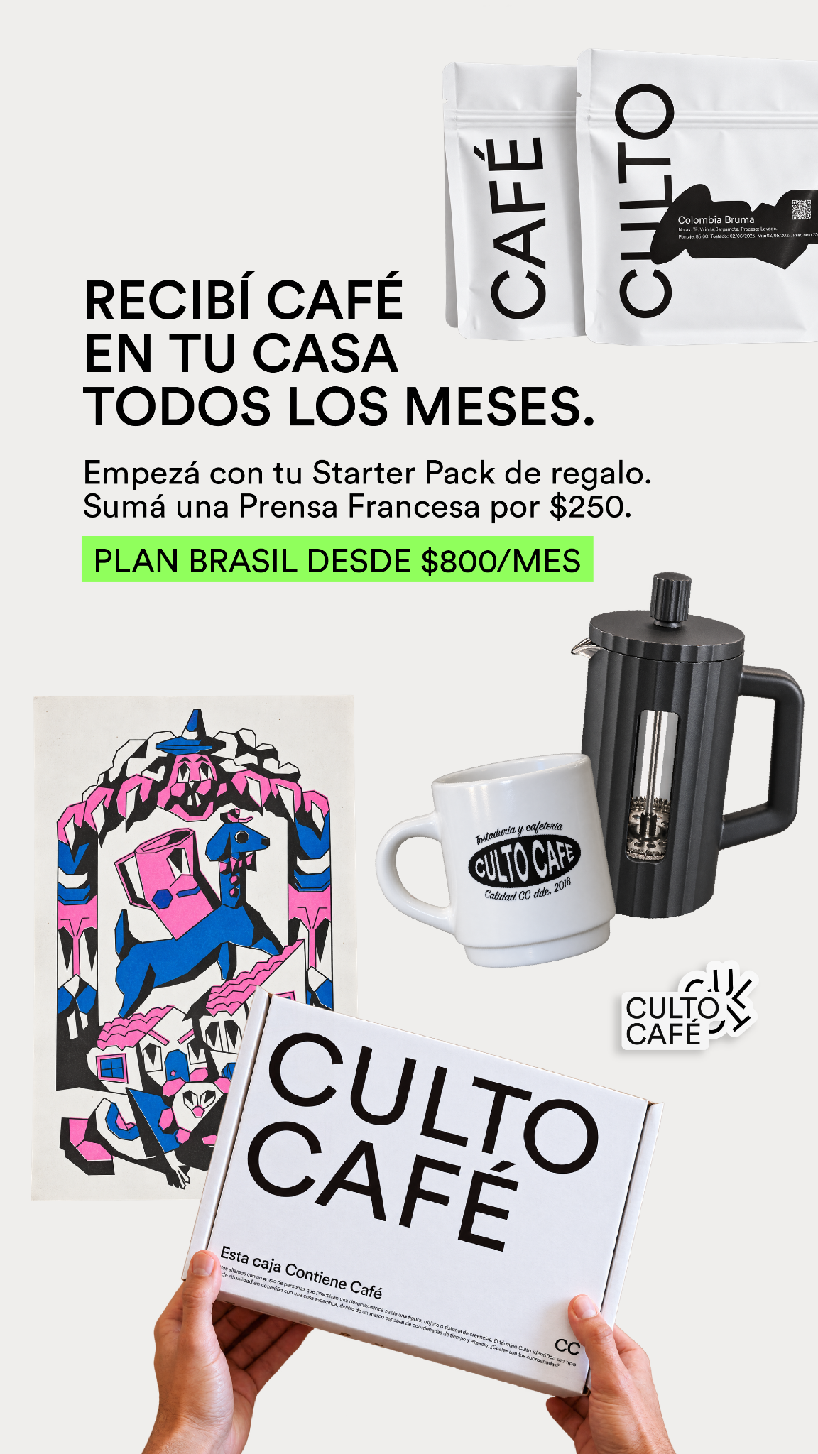 Culto Café Facebook ad: Suscribite a tu primer mes.
