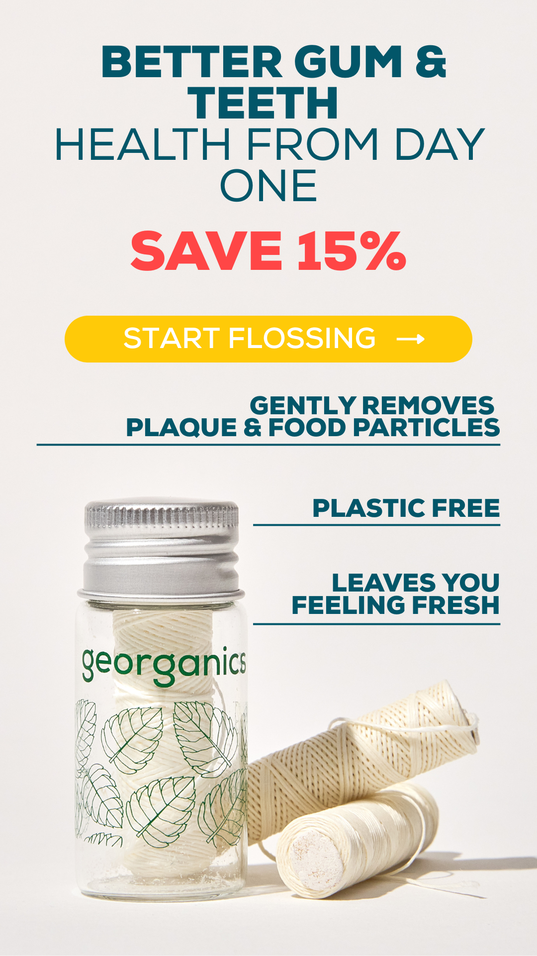Georganics Facebook ad: Save 15% on natural dental floss