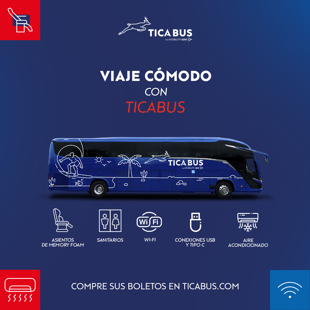 Tica Bus Facebook ad: Viaja cómodo, conectado y sin preocupaciones Con Tica…