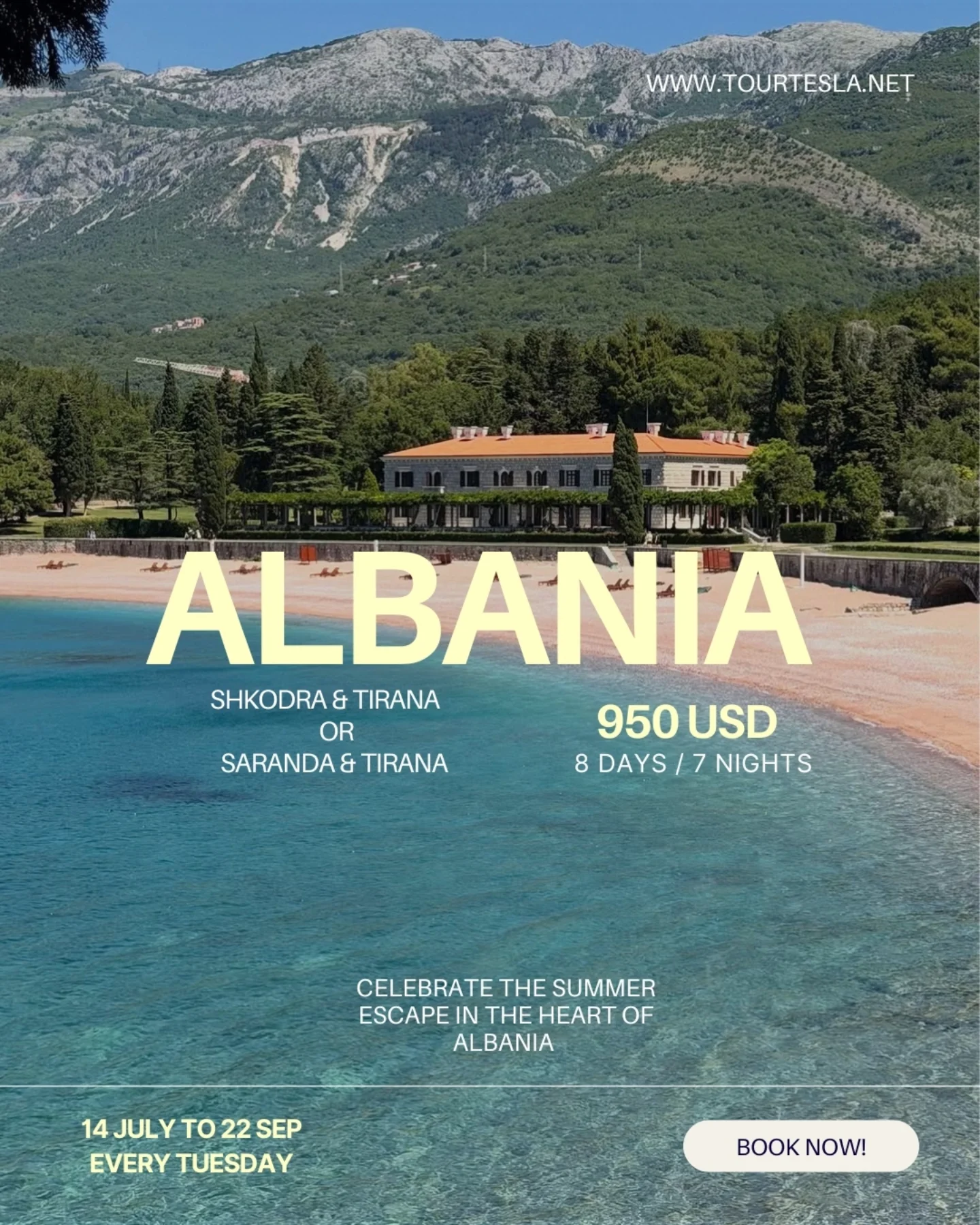 Tourtesla Facebook ad: Albania Double the Experience, Double the Adventure!