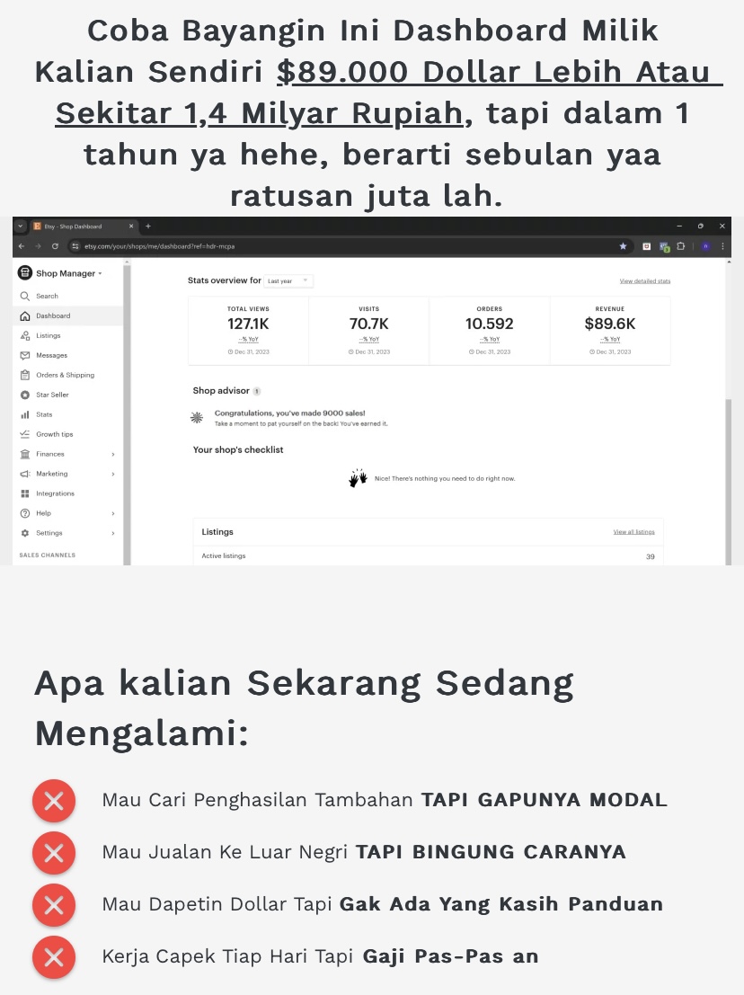 Eassy Store Facebook ad: BERGARANSI! Bantu kamu CUAN dolar setiap hari