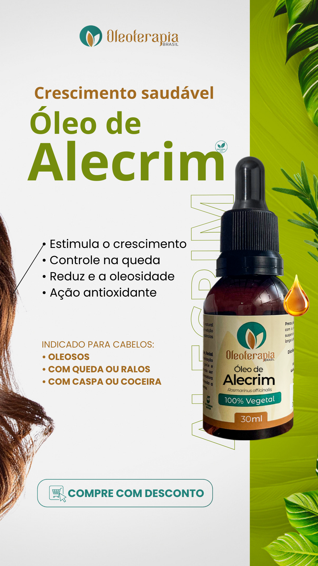 Oleoterapia Brasil Brand Facebook ad: O nosso Óleo de Alecrim 100% Vegetal é…