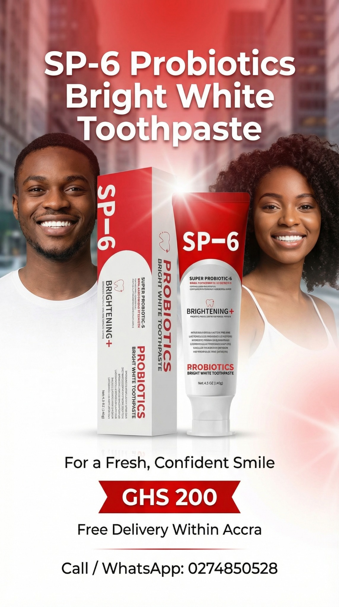 White Teeth Now Facebook ad: Get SP-8 Today, ₵200 with FREE Delivery & Drain Cleaner…