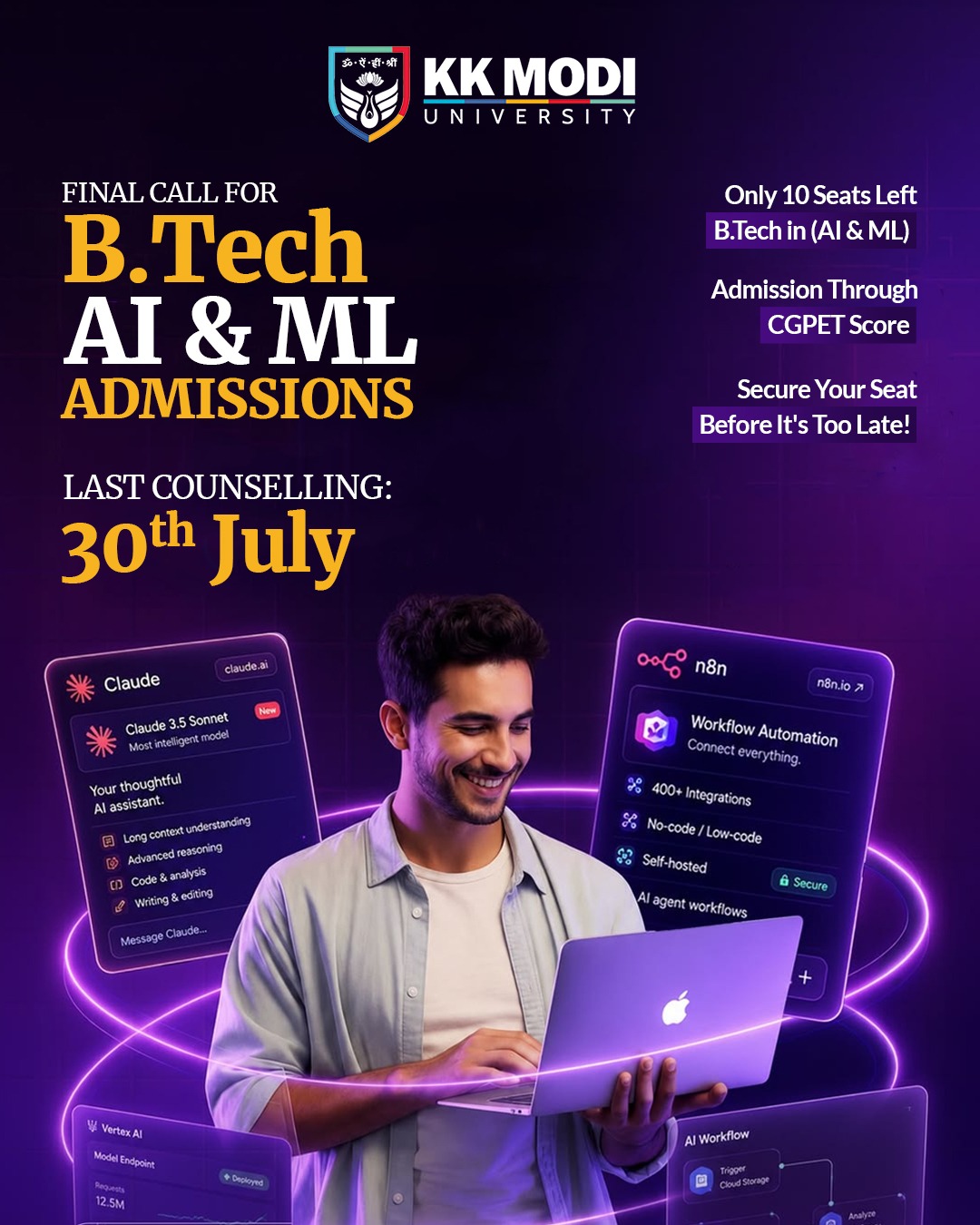 KK Modi University - Admissions Facebook ad: Final Call for B.Tech (AI & ML) Admissions