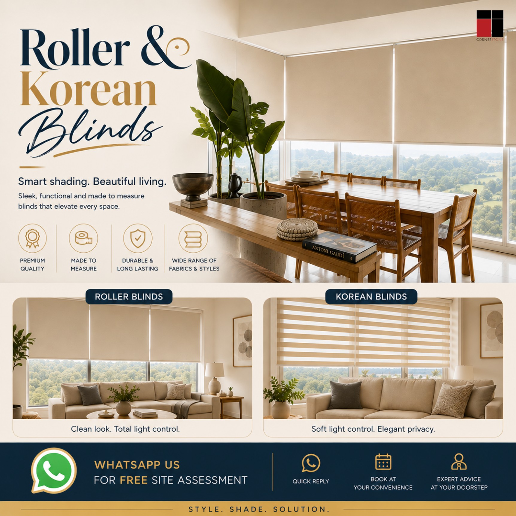 Cornerstone317 Facebook ad: Bring comfort, style, and light control into every…