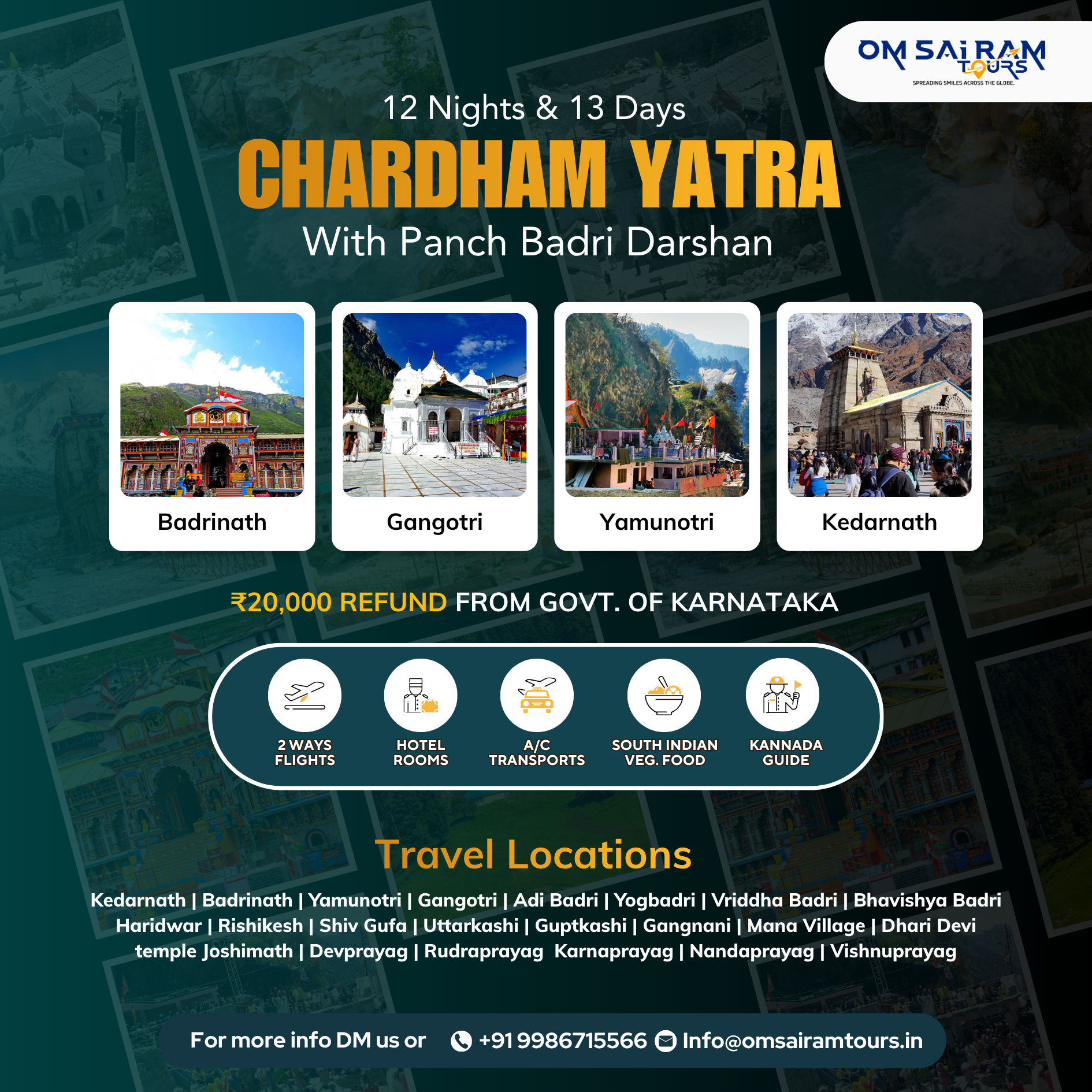 Om Sai Ram Tours Facebook ad: Chardham Yatra with Panch Badri Darshan