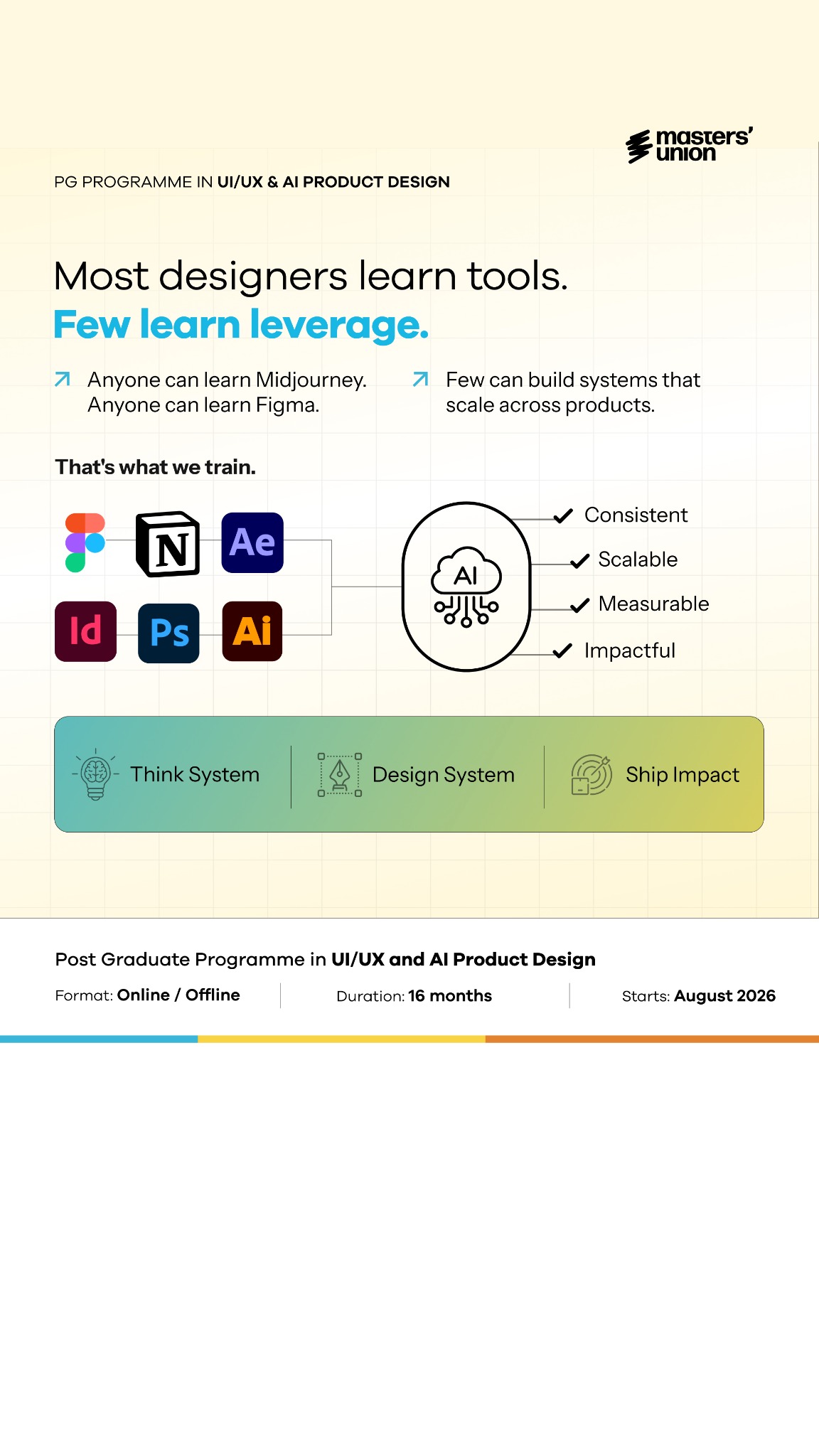 Masters' Union PGP in UI/UX & Product Design Facebook ad from May 18, 2026