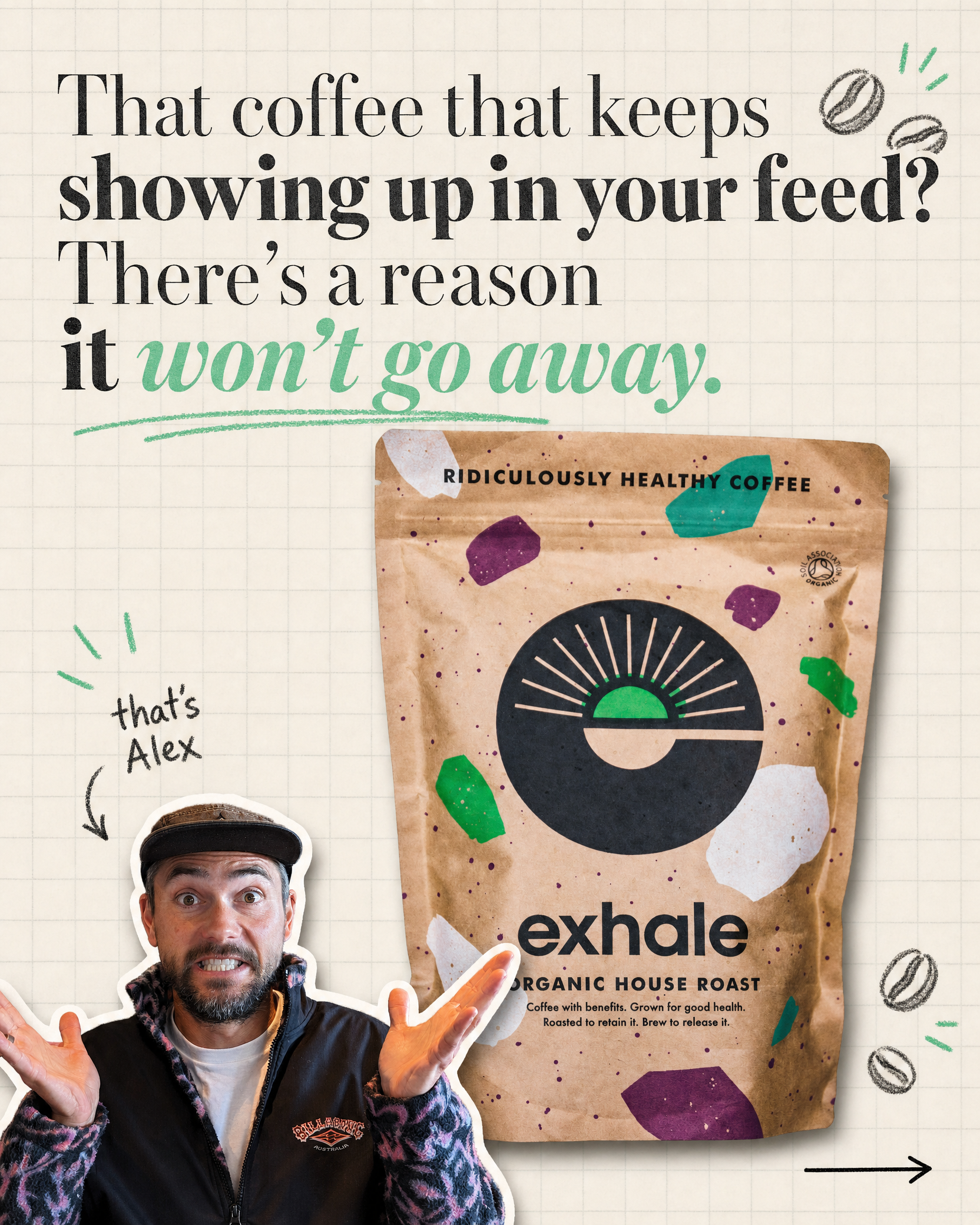 Exhale Healthy Coffee Facebook ad